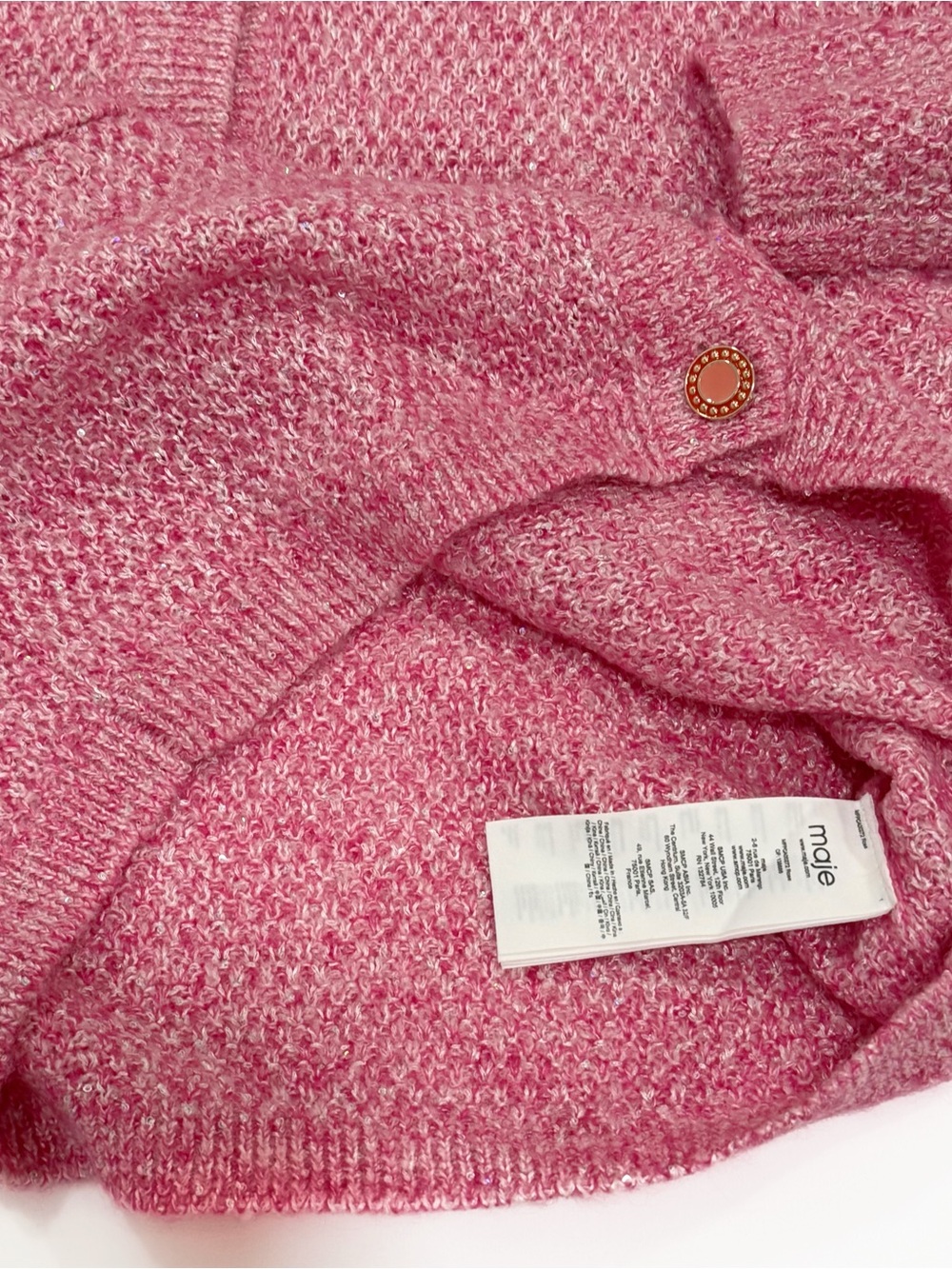 NWOT Maje pink tweed cardigan jacket with buttons and pockets | Size 1/S - Picture 9 of 10